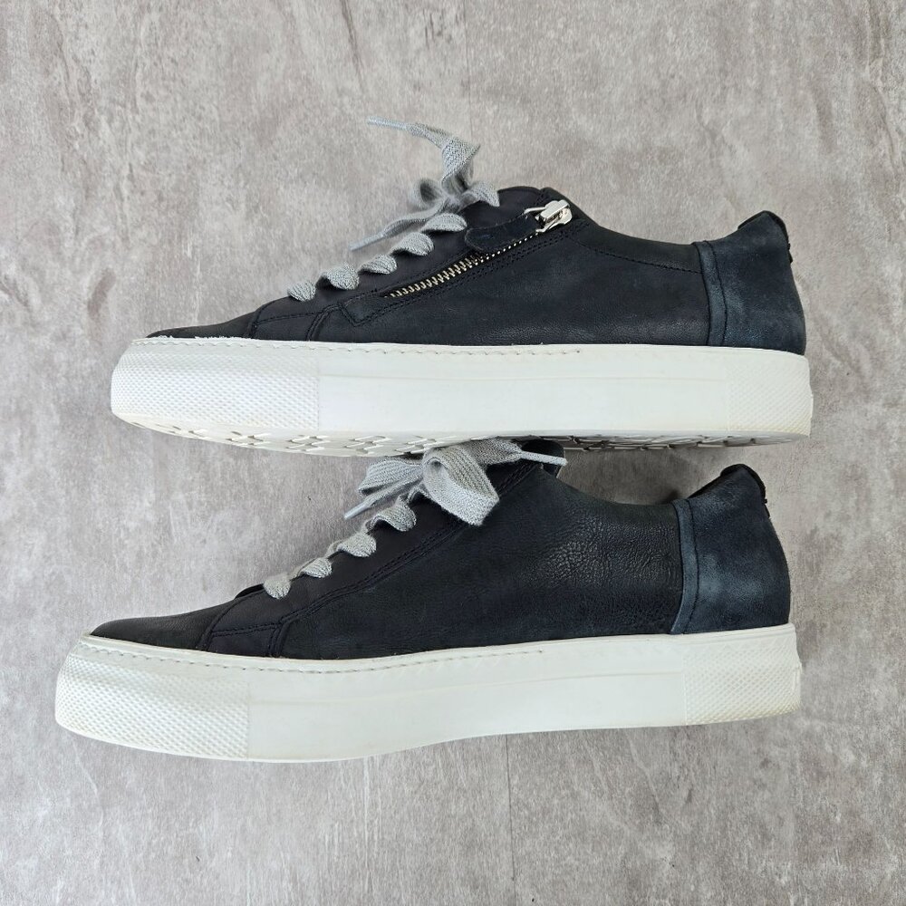 Paul Green Black Leather Platform Sneakers with White Soles